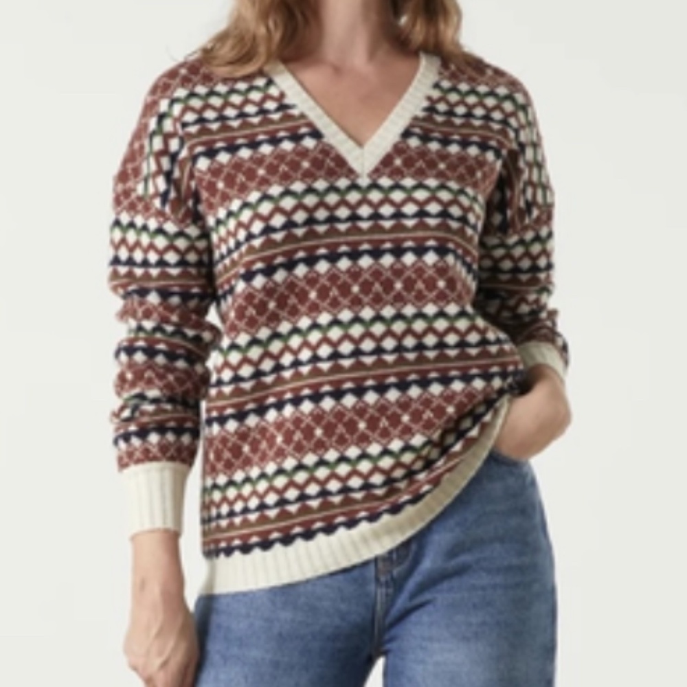 Leon & Harper Jacquard Wool Blend Sweater Size: Small
